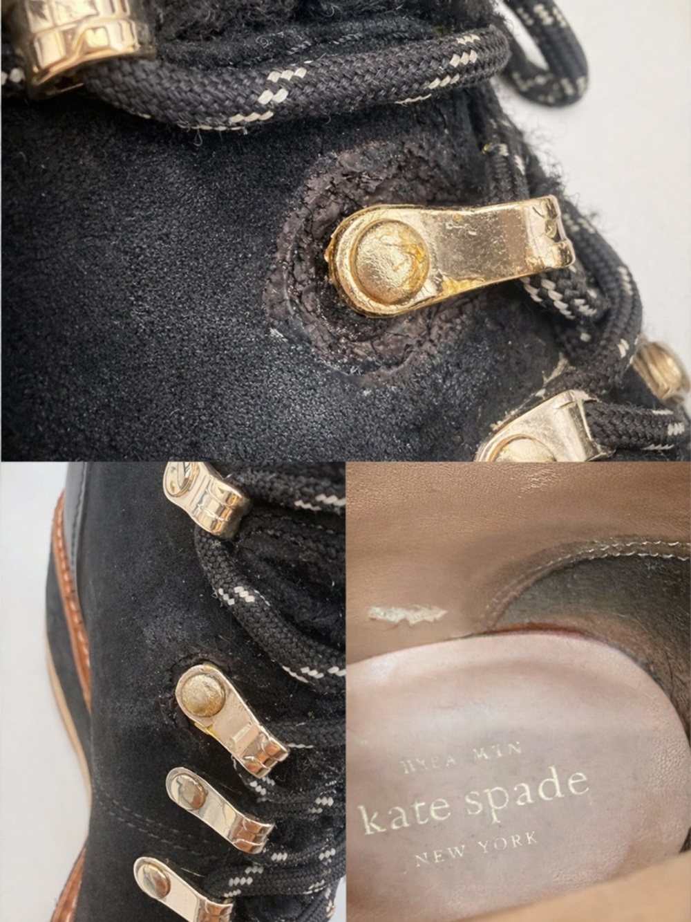 Kate Spade Willow Wedge Lace Up Knit Collar Suede Platform Booties SZ 7.5B - Picture 15 of 16